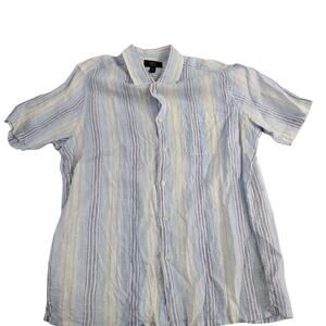 Linen Club Room luxury short sleeve button down‎ shirt L linen 6842